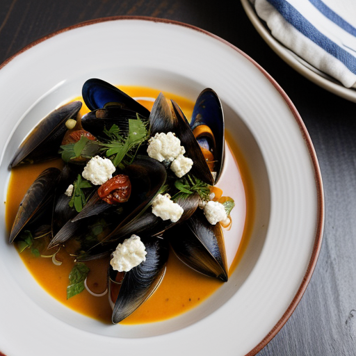 Steamed Mussels With Tomato Sauce and Feta recipe image