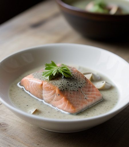Steamed Salmon With Clam Sauce recipe image