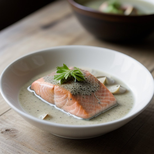 Steamed Salmon With Clam Sauce recipe image