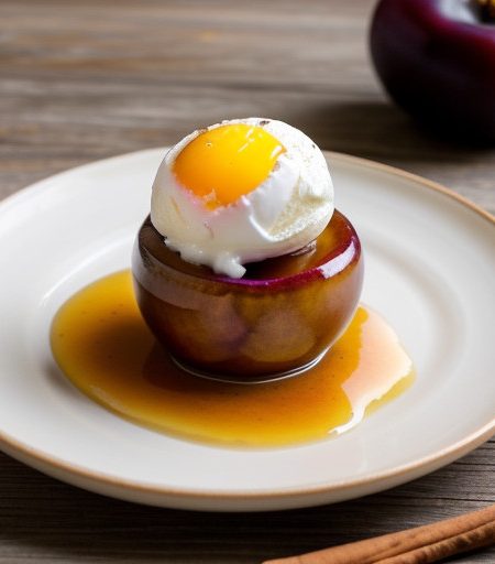 Stewed Plums in Honey With Cinnamon Ice-Cream recipe image