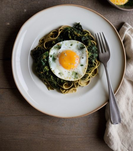 Stinging Nettle Tagliatelle With Hot Sausage and Kale recipe image
