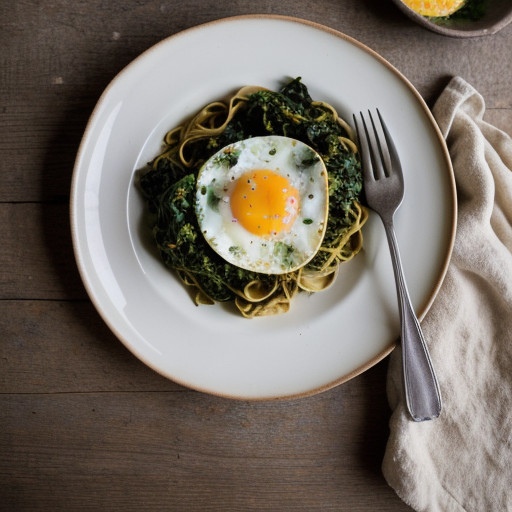 Stinging Nettle Tagliatelle With Hot Sausage and Kale recipe image
