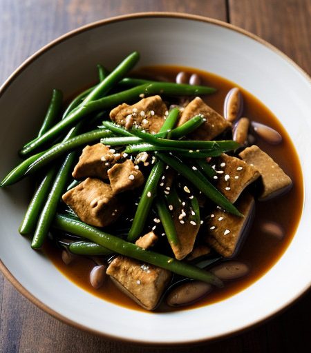 Stir-Fried Bean Curd With Green Beans in Hot Sauce recipe image