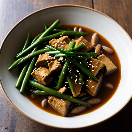 Stir-Fried Bean Curd With Green Beans in Hot Sauce recipe image