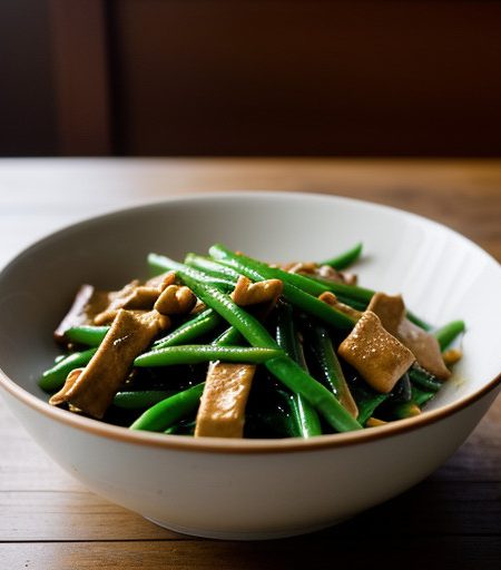 Stir-Fried Bean Curd With Green Beans in Hot Sauce recipe image