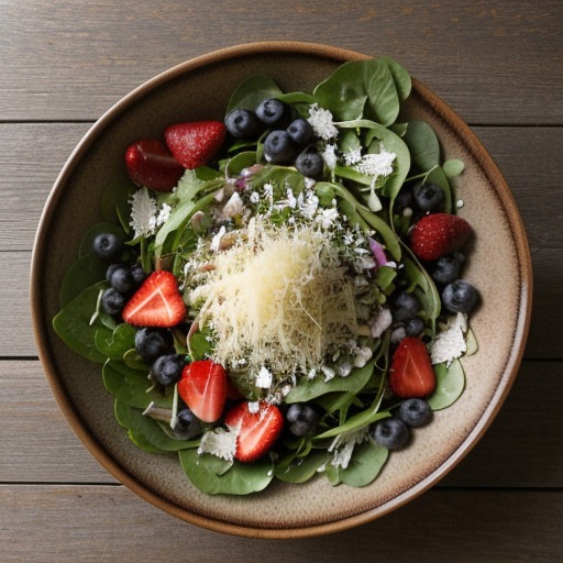Strawberry Salad With Pepper Parmesan Crisps & Blueberry recipe image