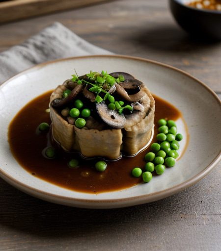 Stuffed Bean Curd With Peas & Mushrooms recipe image