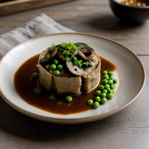 Stuffed Bean Curd With Peas & Mushrooms recipe image