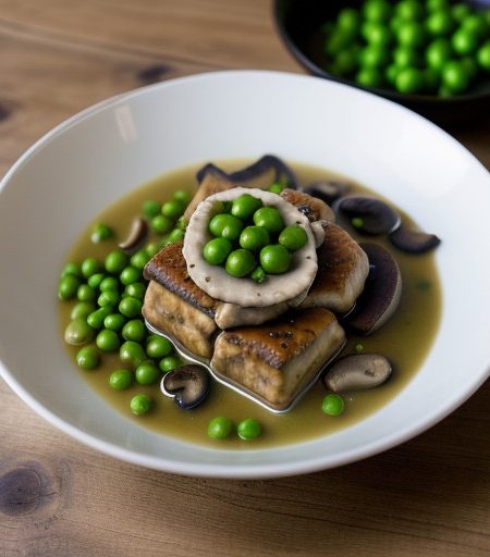 Stuffed Bean Curd With Peas and Mushrooms recipe image