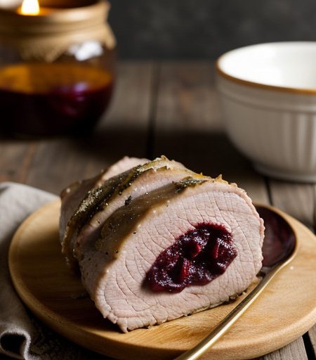 Stuffed Pork Roast With Cranberry Sauce recipe image