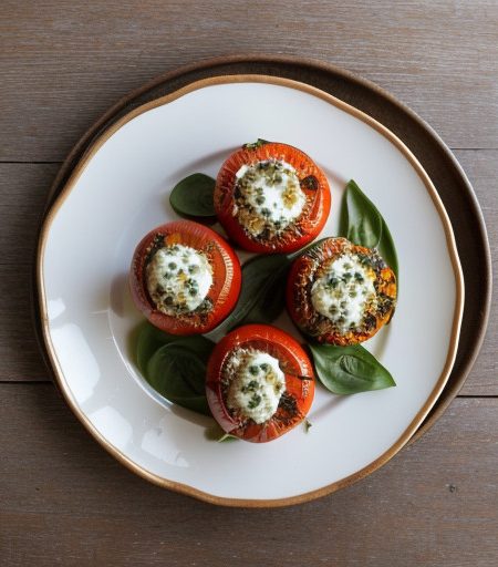 Stuffed Tomatoes With Spinach & Yogurt Chee recipe image