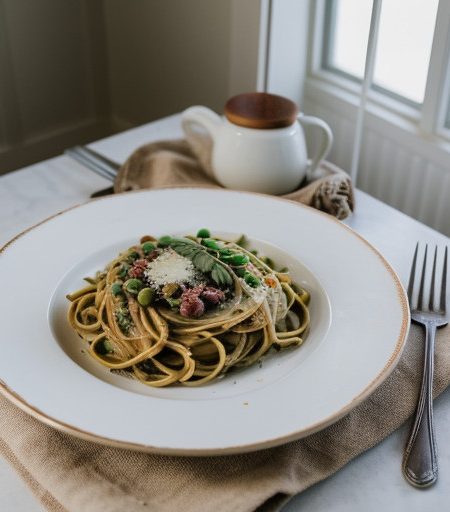 Suppers: [Friday Pasta Carbonara With Peas recipe image