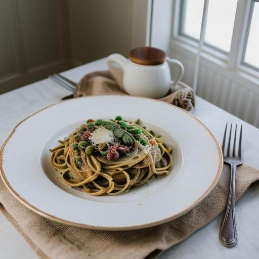 Suppers: [Friday Pasta Carbonara With Peas recipe image