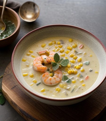Sweet Corn Chowder With Shrimp & Red Pepper recipe image