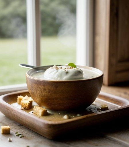 Sweet Garlic Soup With Fromage Blanc Croutons recipe image