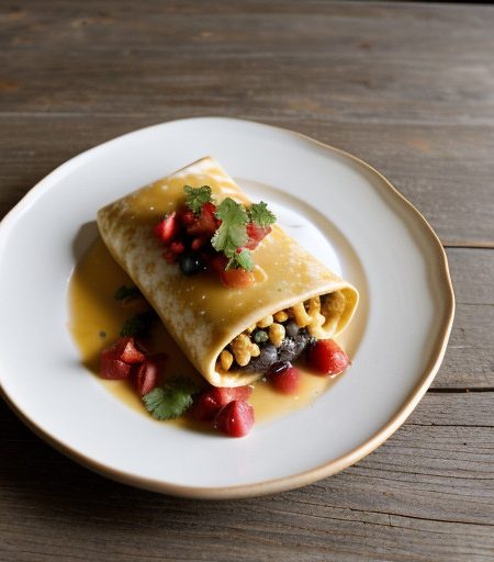 Sweet Hominy Chimichangas With Fruit Purees recipe image
