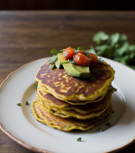 Sweet Potato Pancakes W/ Sea Scallops-Avocado-Tomato Sals recipe image