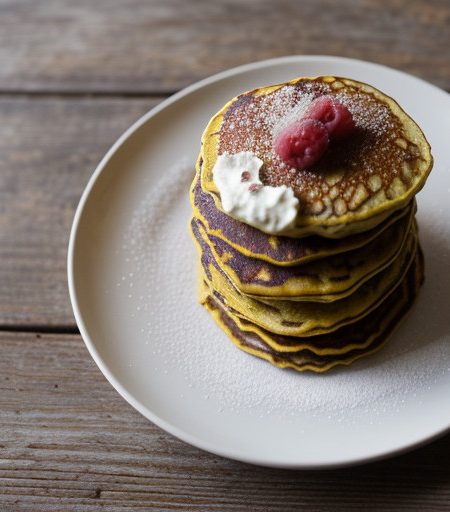 Sweet Potato Raspberry Pancakes With Sorghum and Whipped recipe image