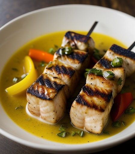 Swordfish Kabobs With Lemon-Garlic Sauce recipe image