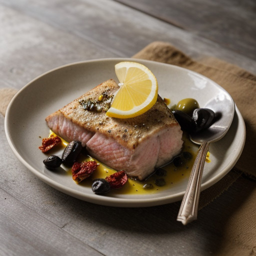 Swordfish W/Sun-Dried Tomatoes/Olives/Lemon recipe image