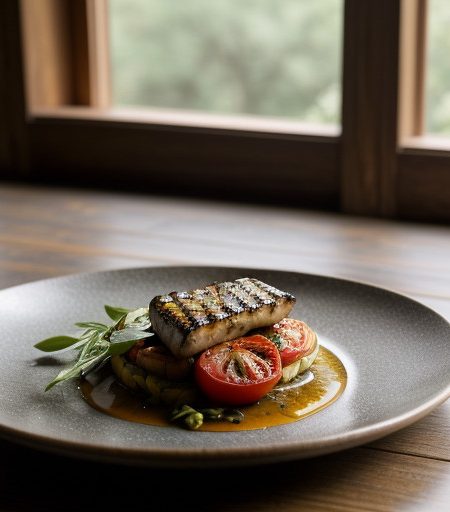 Swordfish With Charred Tomato Vinaigrette recipe image