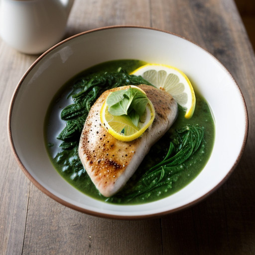 Swordfish With Fresh Spinach Sauce - Bon Appetit recipe image