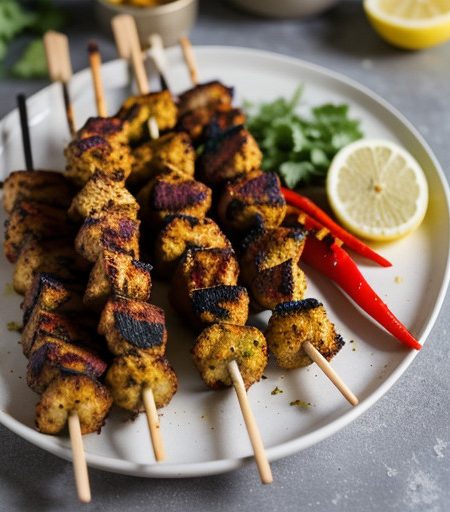 Tandoori Chicken Kebabs With Cauliflower & Red Peppers recipe image