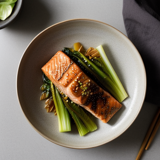 Teriyaki Salmon With Bok Choy and Baby Corn - Bon Appetit recipe image