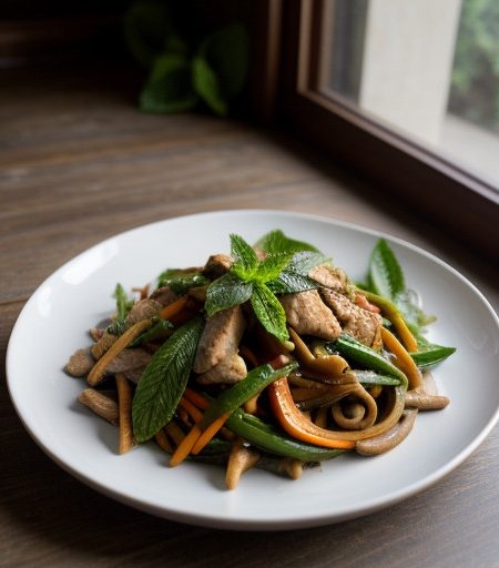 Thai Chicken Stir Fry With Mint Leaves & Chile recipe image
