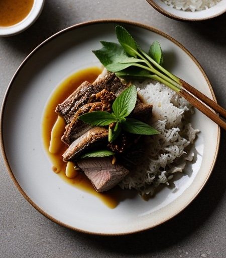 Thai Roast Pork With Sticky Rice Bwht68 A recipe image