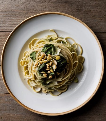Thin Linguine With Escarole~ Pine Nuts & Chee recipe image