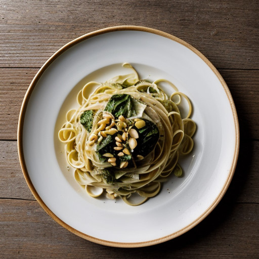 Thin Linguine With Escarole~ Pine Nuts & Chee recipe image