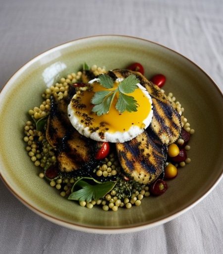 Toasted Israeli Couscous Salad With Grilled Summer Vegeta recipe image