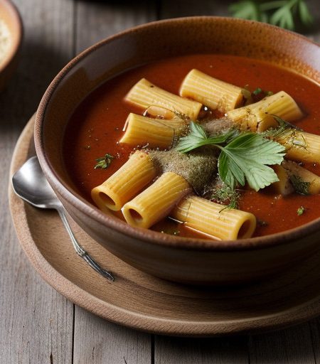 Tomato-Onion Soup With Rigatoni (Vegan recipe image
