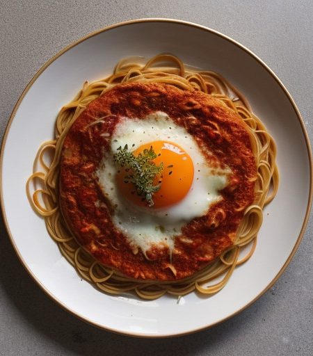 Tomato-Topped Spaghetti Pizza recipe image