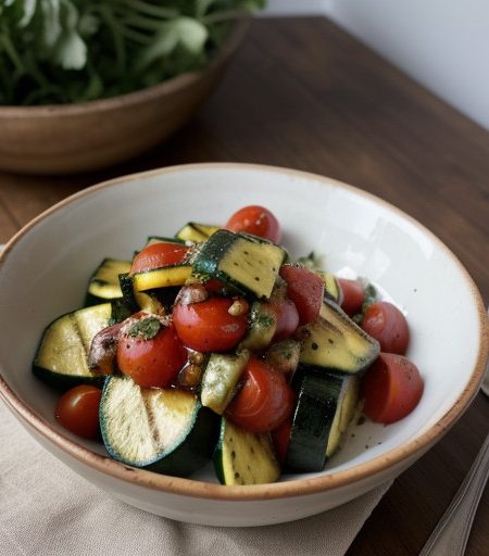 Tomato and Grilled Zucchini Salad - Bon Appetit recipe image