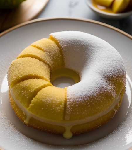 Tropical Fruit Beignet With Mango Coulis & Coconut Ice Cr recipe image