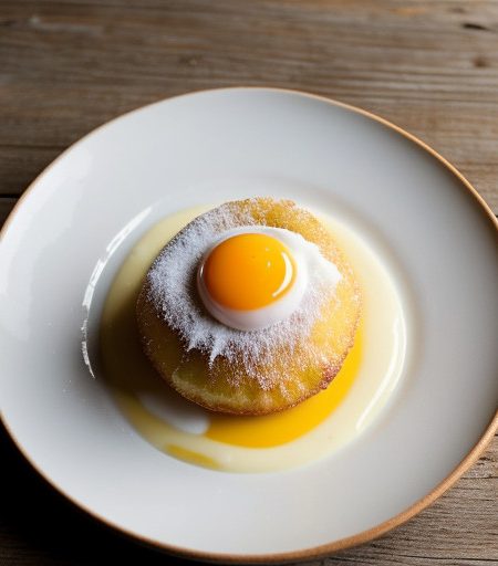 Tropical Fruit Beignet With Mango Coulis and Coconut Ice recipe image