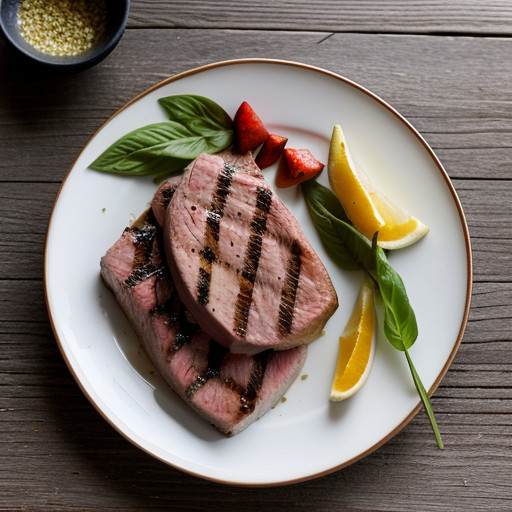 Tuna~ Grilled Steaks With Fresh Fruit recipe image