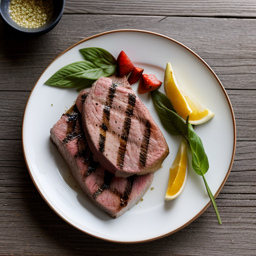 Tuna~ Grilled Steaks With Fresh Fruit recipe image