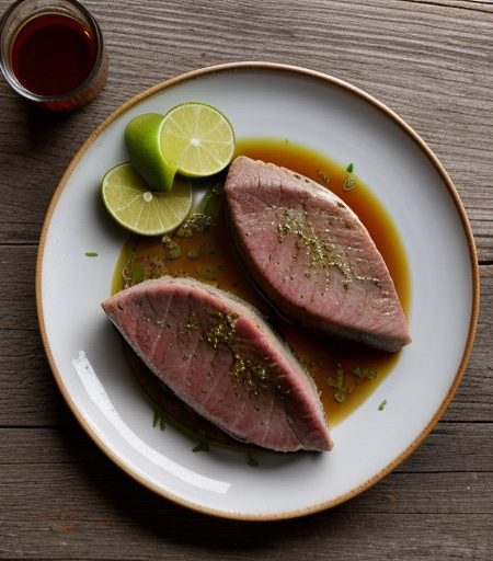 Tuna Steaks Glazed With Ginger, Lime, and Soy recipe image