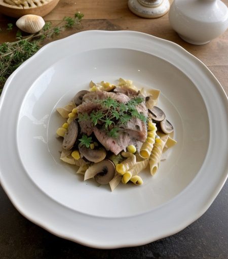 Tuna and Mushroom Cream Over Pasta recipe image