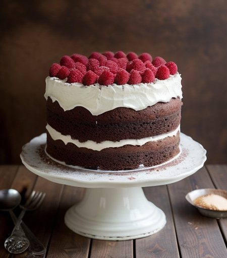 Vanilla, Chocolate and Kahlua Chiffon Cake With Raspberry recipe image