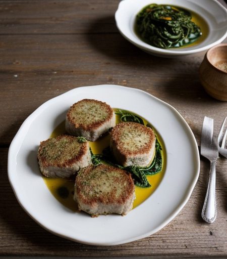 Veal Cutlets & Spinach With Warm Vinaigrette recipe image