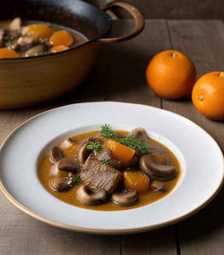 Veal Stew With Oranges~ Carrots & Mushrooms recipe image