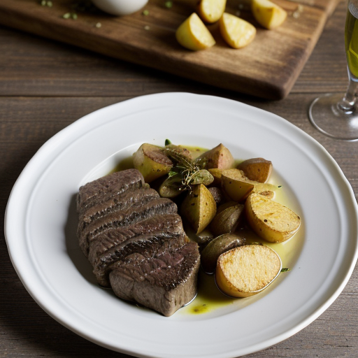 Veal With Shallot-Roquefort Cream and Oven-Fried Potatoes recipe image