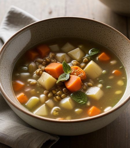 Vegetable Barley Soup With Mint recipe image