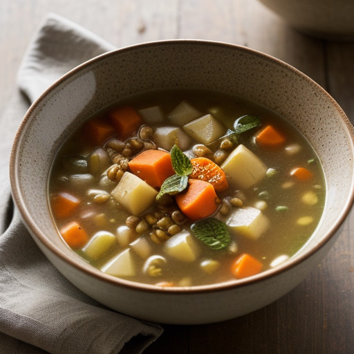 Vegetable Barley Soup With Mint recipe image