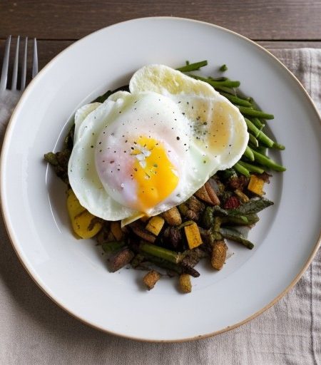 Vegetable Hash With Poached Eggs recipe image