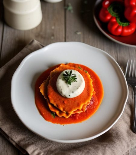 Vegetable Ravioli With Red Bell Pepper Cream recipe image